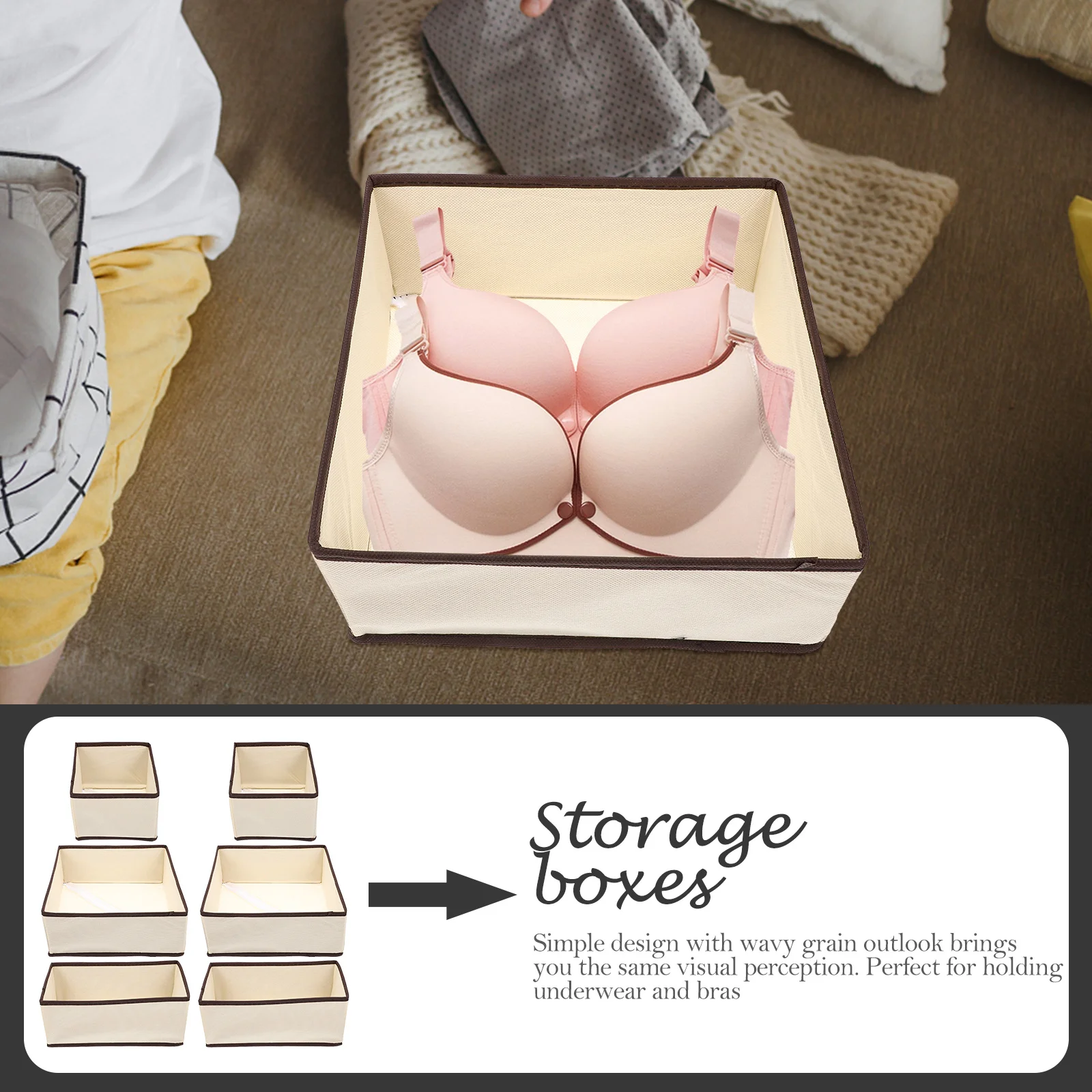 

6Pcs Underwear Storage Boxes Non-Woven Foldable Drawer Organizer for Bras Socks Clothes Organizer Storage Container