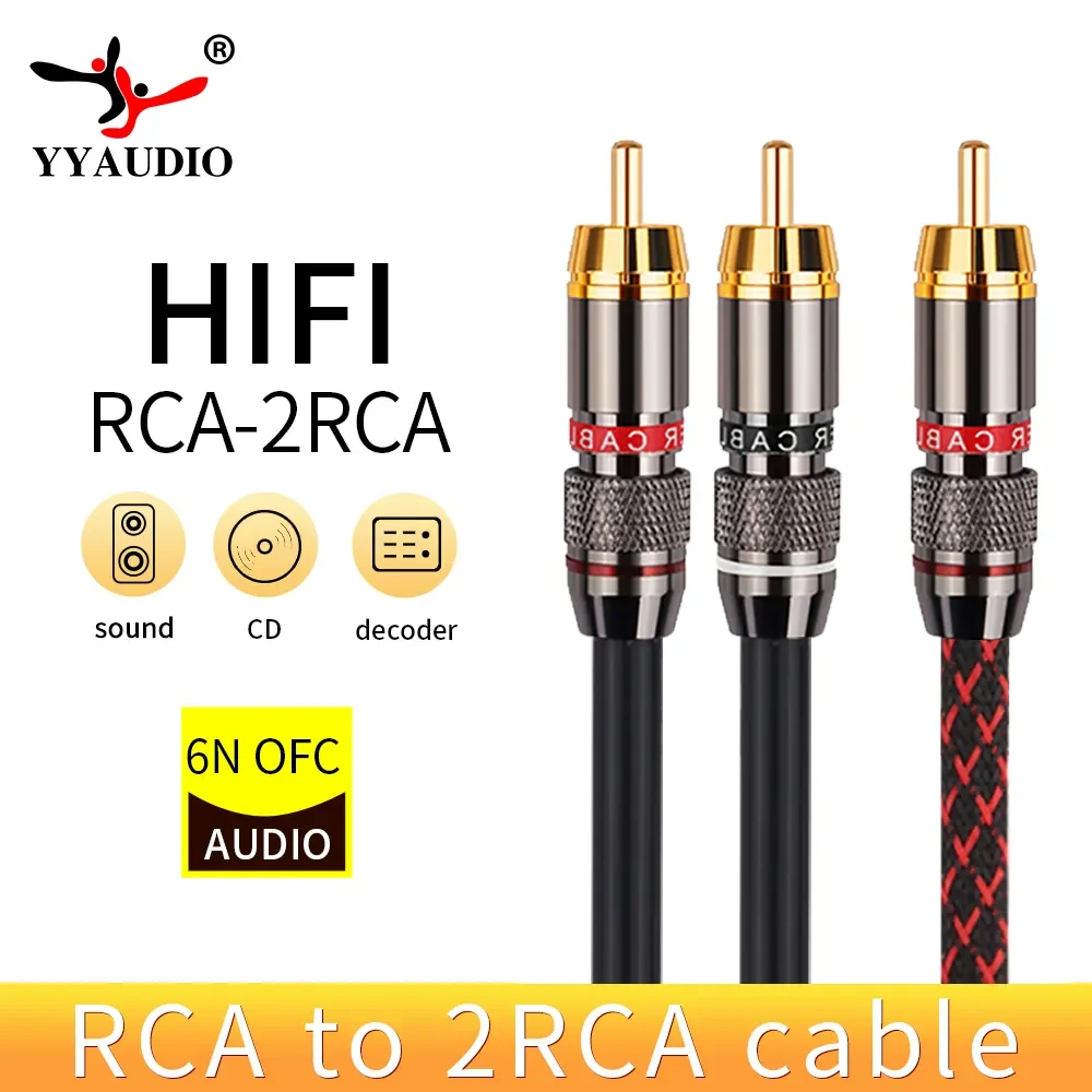 YYAUDIO L-4E6S HIFI Single RCA to Dual RCA Subwoofer Audio Cable Pure Copper One Sub-2 Splitter Y RCA Cable