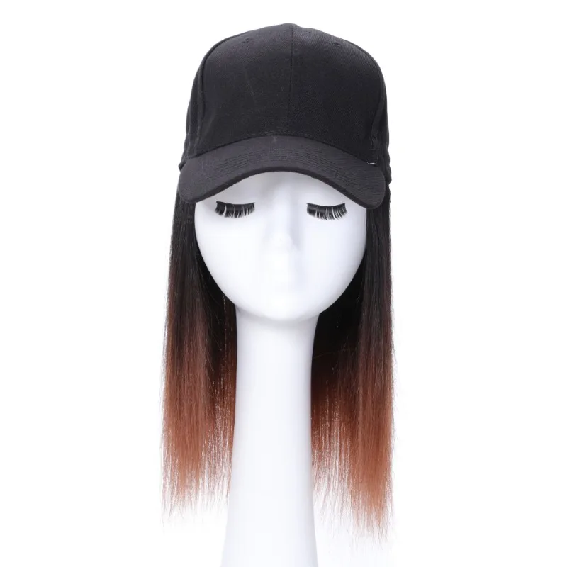 Medium-length Straight Hair Wig Heat-resistant Fiber Fashionable Baseball Cap Wig Natural Black and Red Gradient All-in-one