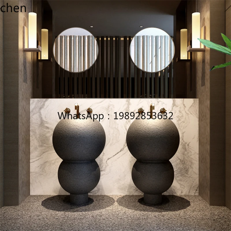 pure copper wash  basin public bathroom independent wash basin copper art column  integrated floor small apartment