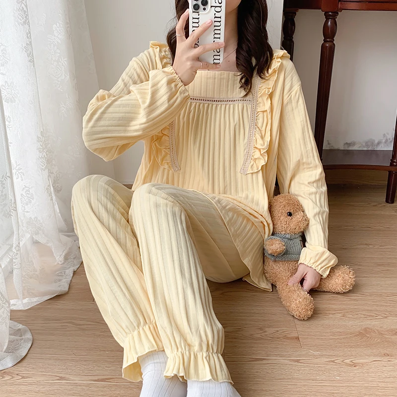 

100% Cotton Maternity Nursing Sleepwear Sets Sweet Lovely Breastfeeding Pajama Suits Clothes for Pregnant Women Home Lounge Wear