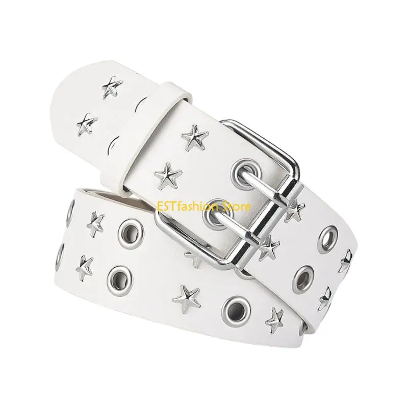 Y5GC Punk Star Eyelet Belt PU Leather Band For Fashion Music Festival And Daily Wear