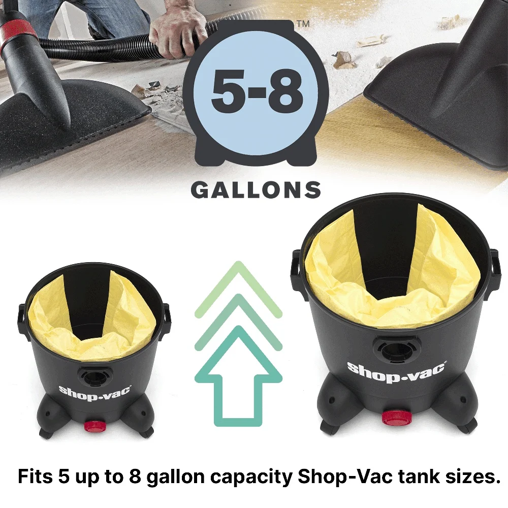 أكياس فلتر عالية الكفاءة للاستعمال مرة واحدة، عبوة من قطعتين من المواد الجافة والغبار الناعم وغير الخطرة المتوافقة مع Shop Vac 5-8 جالون