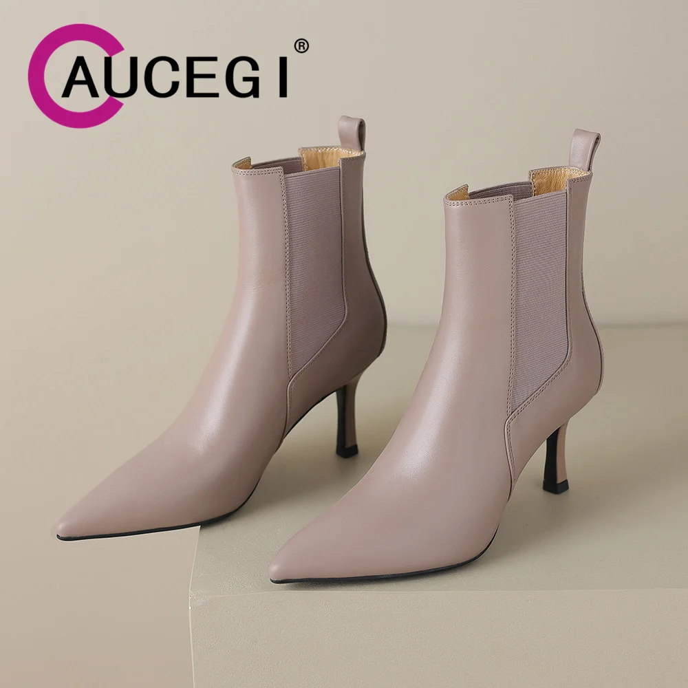 

Aucegi 2024 Autumn Winter Women Sexy Pointed Toe Ankle Boots Genuine Leather Retro Western Chelsea Party Dress Versatile Shoes