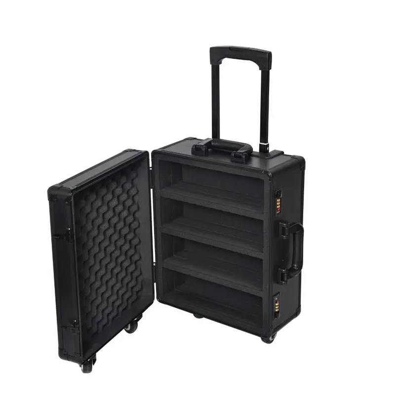 Graded Sports Case Aluminum Trolley Storage Case With 4 Rows Waterproof Carry-On Hard Case Box With Foam