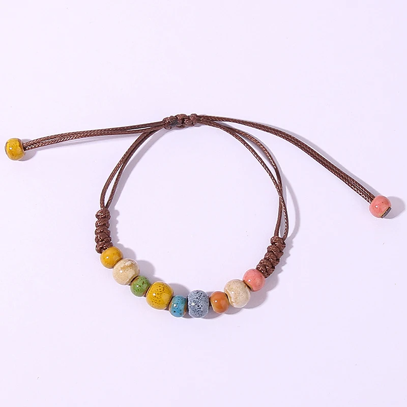 Fashion Ethnic Colorful Ceramic Beads Hand Woven Bracelet For Women Friendship Accessories