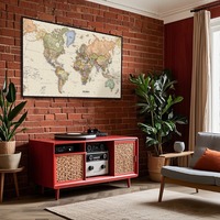 English Language World Map Decorative Hanging Picture Multi-Size Non-woven Detailed Map Travel Decor for Education School Office