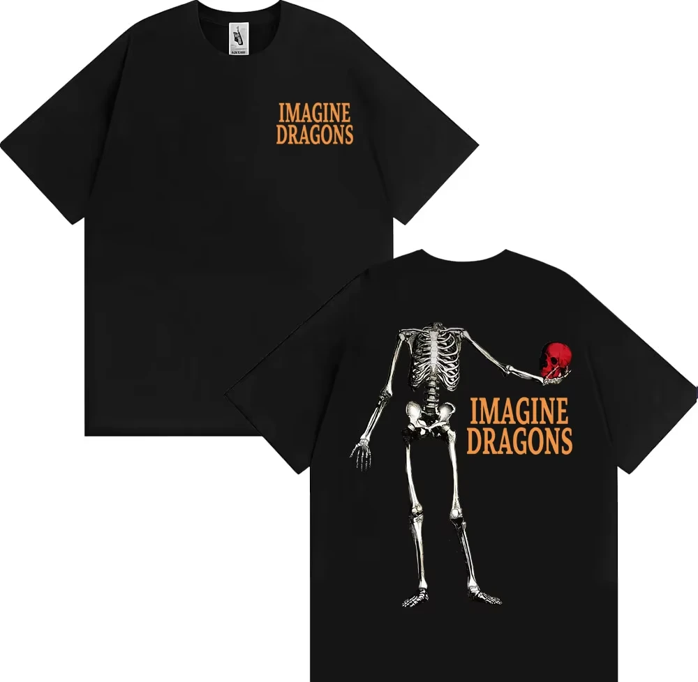 Ropa de hombre, camisetas Harajuku High Street, camiseta con gráfico de calavera Imagine Dragons World Tour, camiseta informal holgada de gran tamaño para hombre