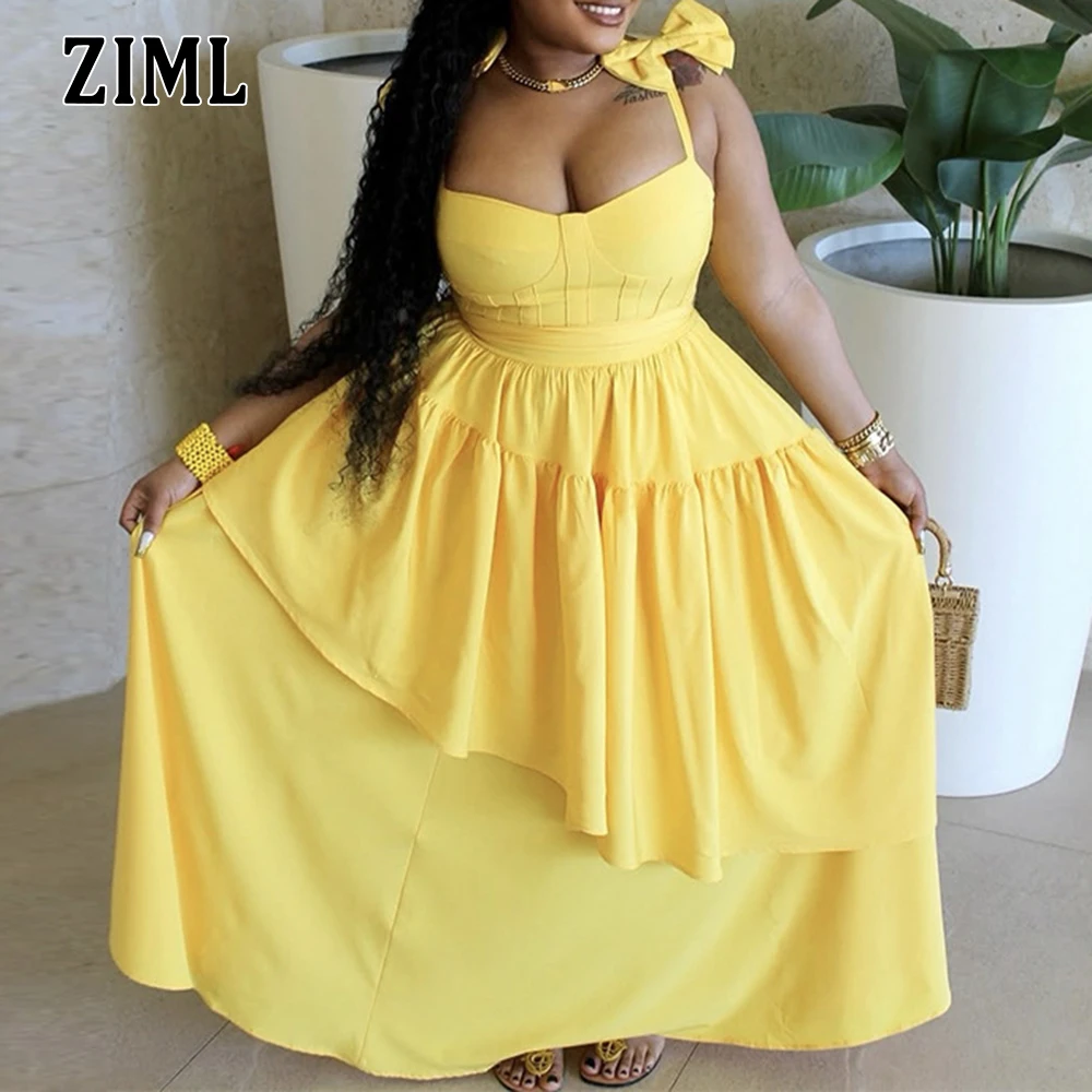 

ZIML Solid spliced bowknot tunic dresses for women square collar sleeveless high waist temperament dress female fashion style