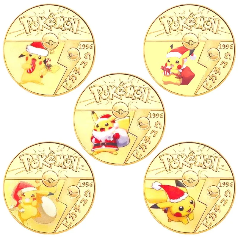 

Pokemon Pikachu Cartoon Souvenir Coin Anime Action Figures Dragonite Colored Anime Commemorative Coin Collection Decoration Gift