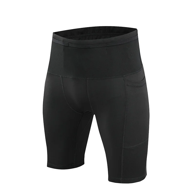 Elastic Tight Five Fifth Pants for Men Quick Dry Breathable Running Fitness Marathon Shorts with Waist Bag
