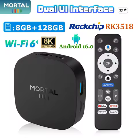 Mortal Android 16 TV Box 8GB 128GB Voice Control Support 4K Display RK3518 T1+ Wifi 6 BT5.0 Youtube Decoder Mini Android TV Box