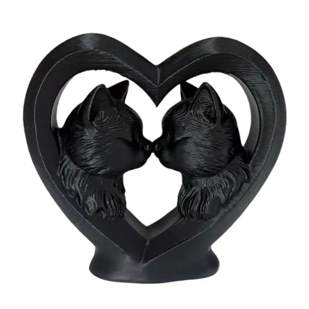 3d Printed Cat Ornament Heart-shaped Cat Decor Kissing Cat Couple Statue Heart Shaped Figurine Home Decor Ornament 3d for Lovers