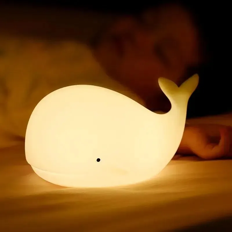 LED Night Light Cute Whale Cartoon Animals Silicone Lamp for Children Kid Touch Sensor Timing USB Rechargeable for Birthday Gift