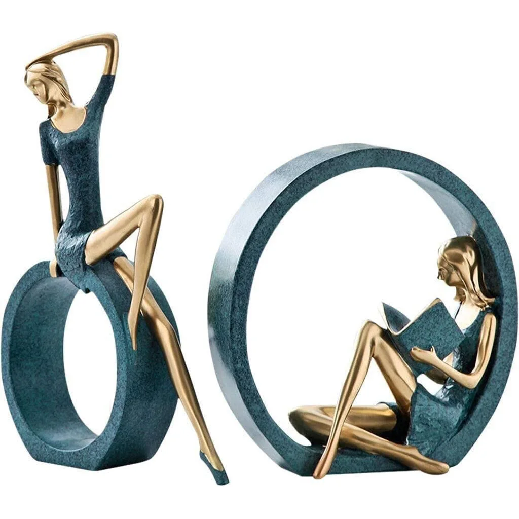 

2 Pack Statues Yoga Figurine Reading Yoga Girl Statue Figure Yoga Women Bodybuilding Statue Figure Sculptures Ornament Decor