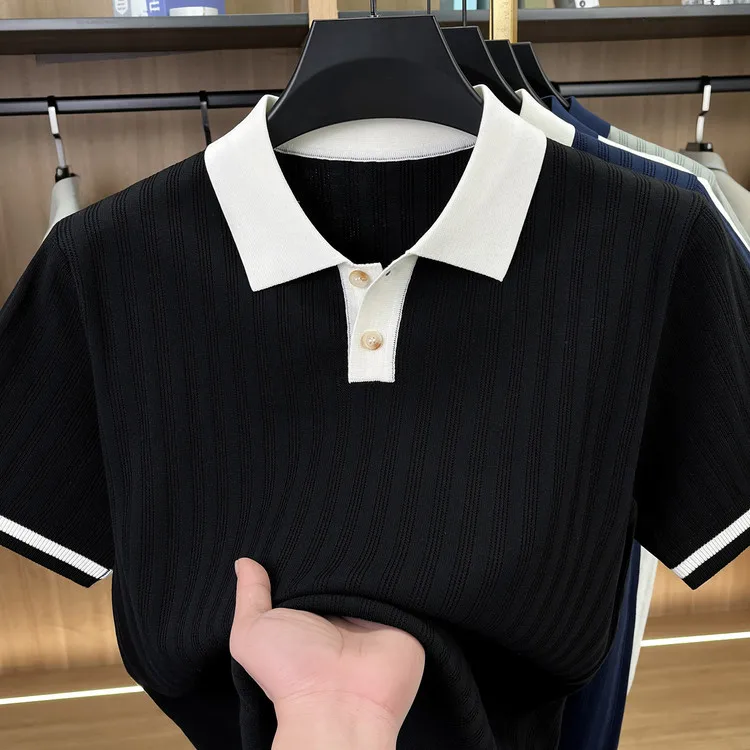 Men's Business Style Standard Linen Short Sleeve  Shirt Vertical Stripes  Collar Summer Cool Feeling Casual Wear
