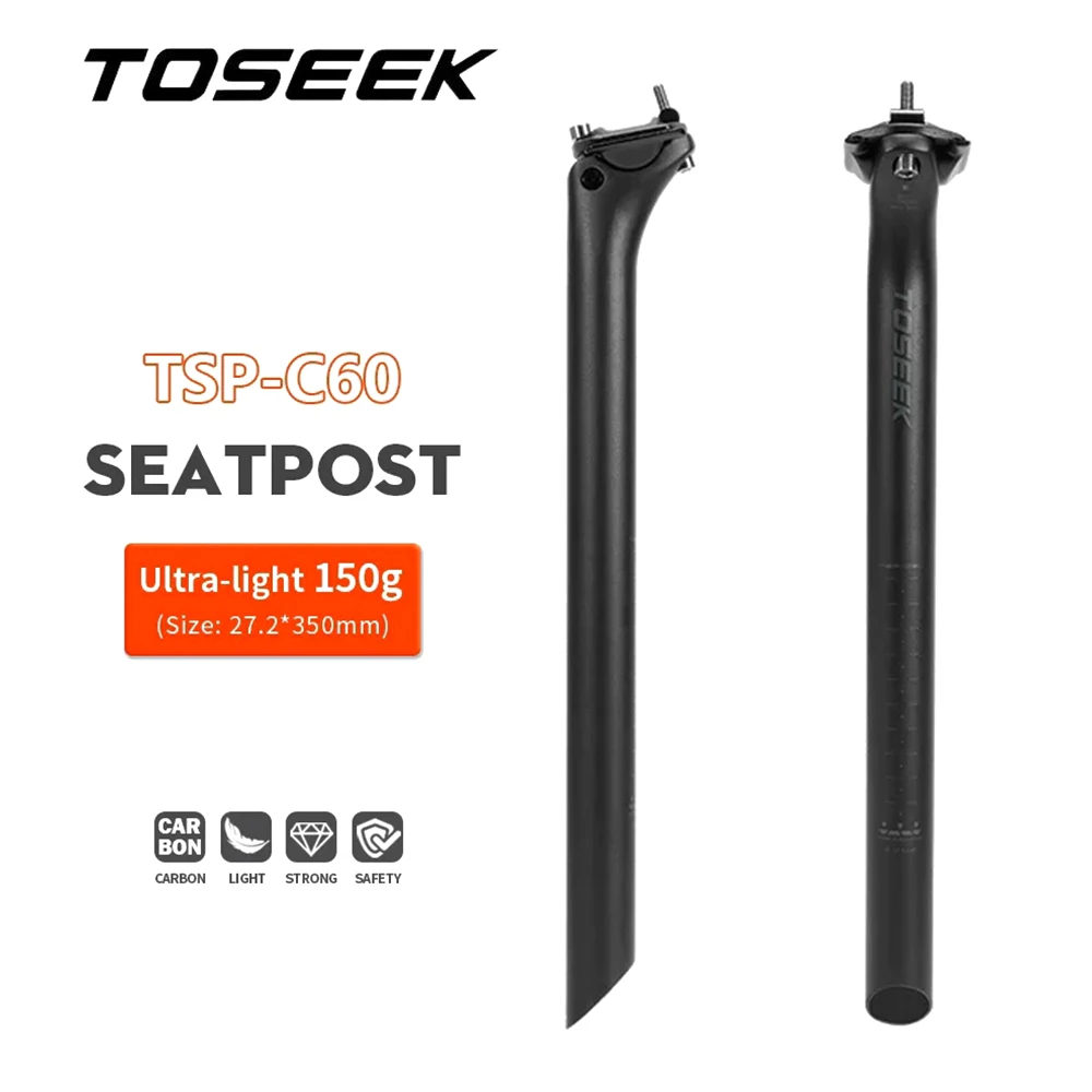 

Карбоновый подседельный штырь TOSEEK T800 с вылетом 20 мм для MTB/шоссейных велосипедов, титановый болт, 27.2/31.6*350/400 мм, черный матовый