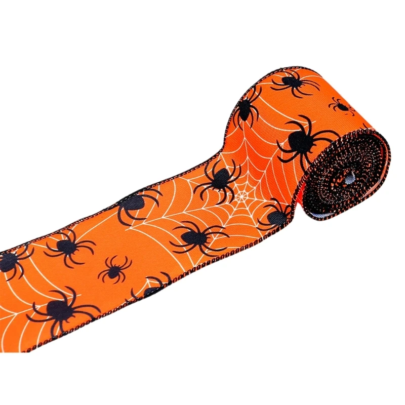 Halloween Theme Wide Ribbon for Halloween Celebration Decors 2.5inch Wire Edged Wide Ribbon 5 Yard for Festival Decors