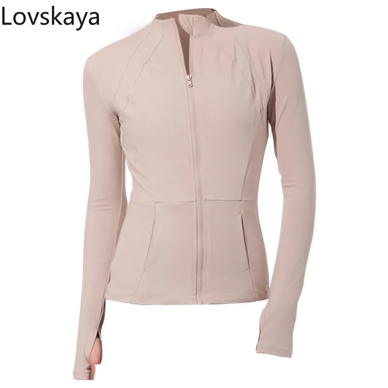 Top ajustado de manga larga para mujer, ropa deportiva de entrenamiento, traje de yoga, chaqueta con cremallera, traje de fitness