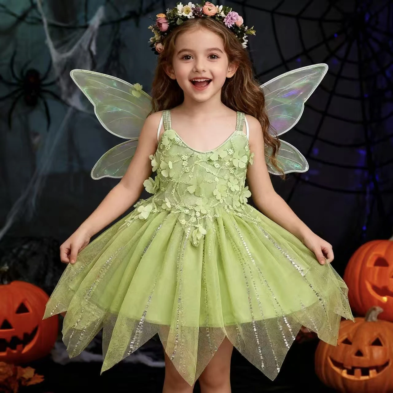 الأطفال يتوهم الفتيات قزم تأثيري فستان الأميرة الجنية للأطفال كرنفال حفلة عيد ميلاد هدية هالوين عيد الميلاد فستان زي