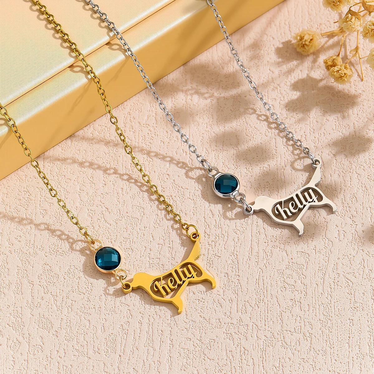 Kalung Nama Hewan Peliharaan Kustom Baja Tahan Karat Liontin Hewan Lucu Perhiasan Pribadi Indah untuk Hadiah Wanita Pria