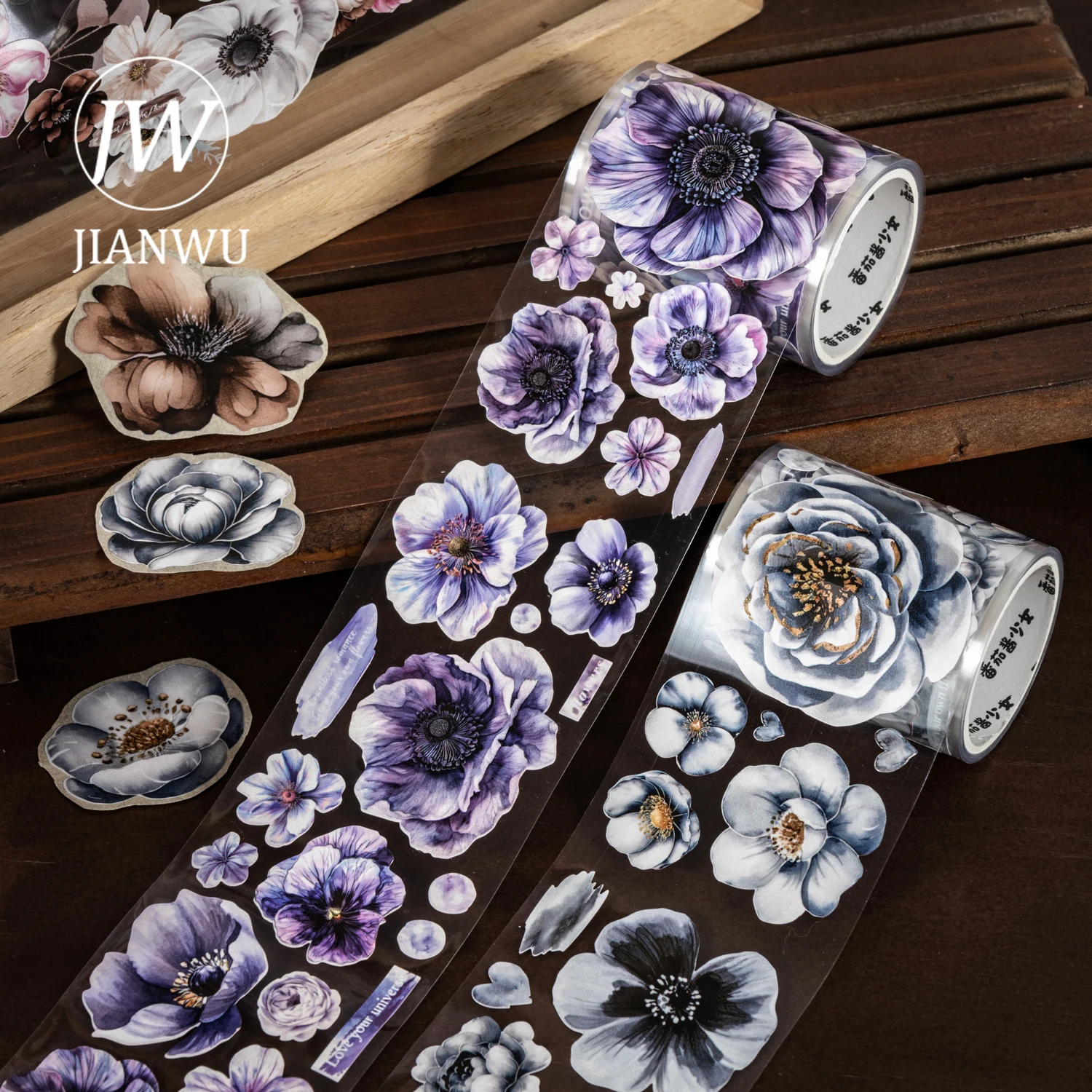 JIANWU 50mm*200cm Flower Rest in Peace Series Vintage Floral Landscape Material Collage Tape Creative DIY Journal Stationery