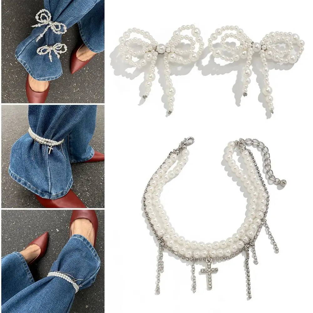 

Fashion Imitation Pearl Bow Pants Ankle Chain For Women Girls Elegant Metal Pin White Beaded Foot Aesthetic Jewelry Accessories