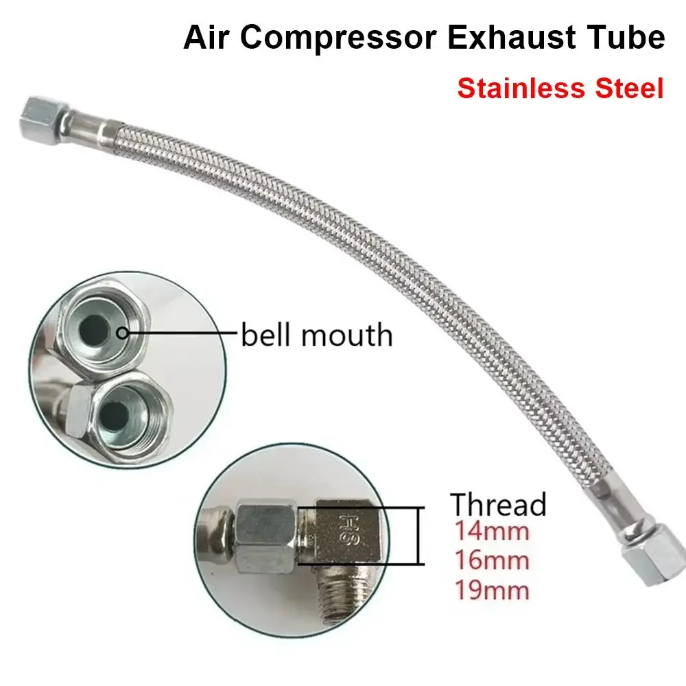 1Pcs 400mm Air Compressor Exhaust Tube with Air Pump Check Valve 14/16/19mm Intake Tube Stainless Steel Hose Connecting Pipe