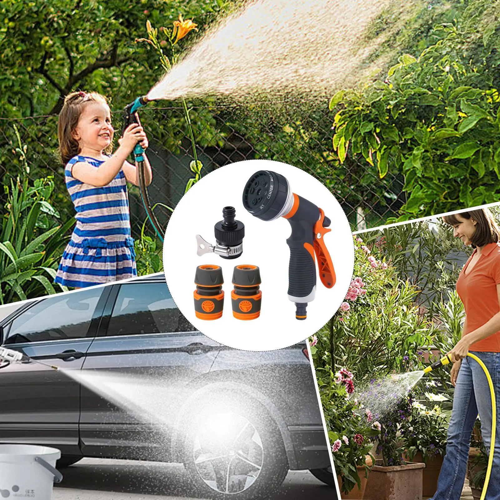 Ugello per tubo da giardino Spruzzatore per testa tubo da giardino 8 modelli di spruzzo regolabili Testa di attacco per irrigazione ad alta pressione per autolavaggio