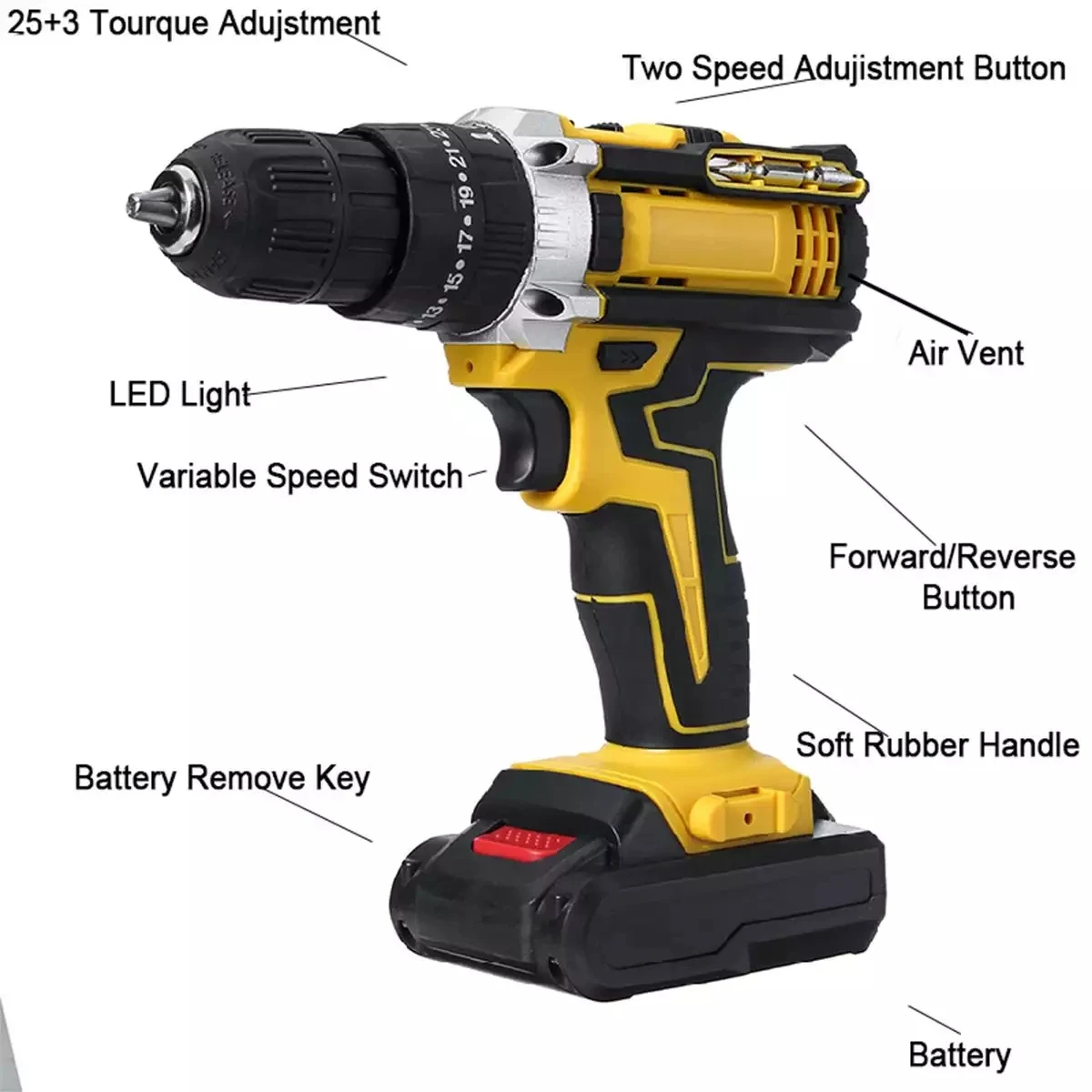 48W 48V Variable 18-Speed Adjustment Impact Cordless Electric Drill Screw Screwdriver Machine Tool Hammer Drill Lithium Battery