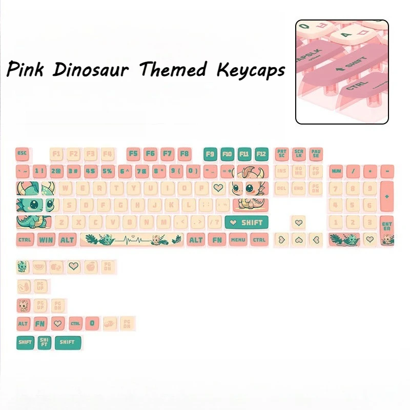 Pink Dragon SAProfile Transparent PBT Keycaps 125Keys 5 Sides Dye Sublimation Side Print Cute KeyCap Set for Mechanical Keyboard