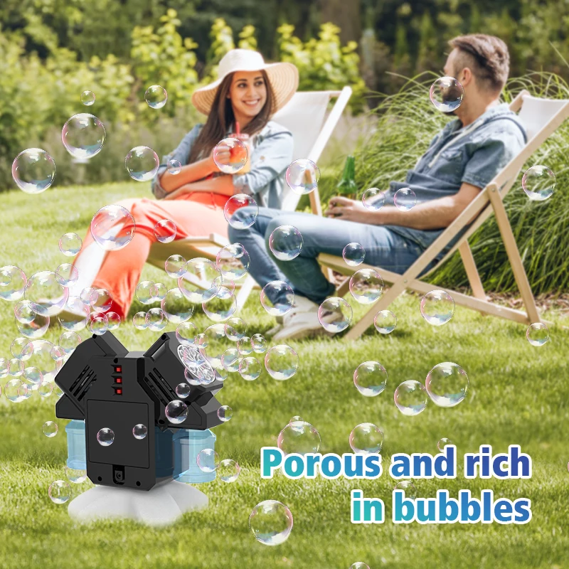 Jouet à bulles pour enfants, fête d'anniversaire en plein air, mariage, Machine à bulles rotative à Double tête, jouet sans batterie, eau à bulles