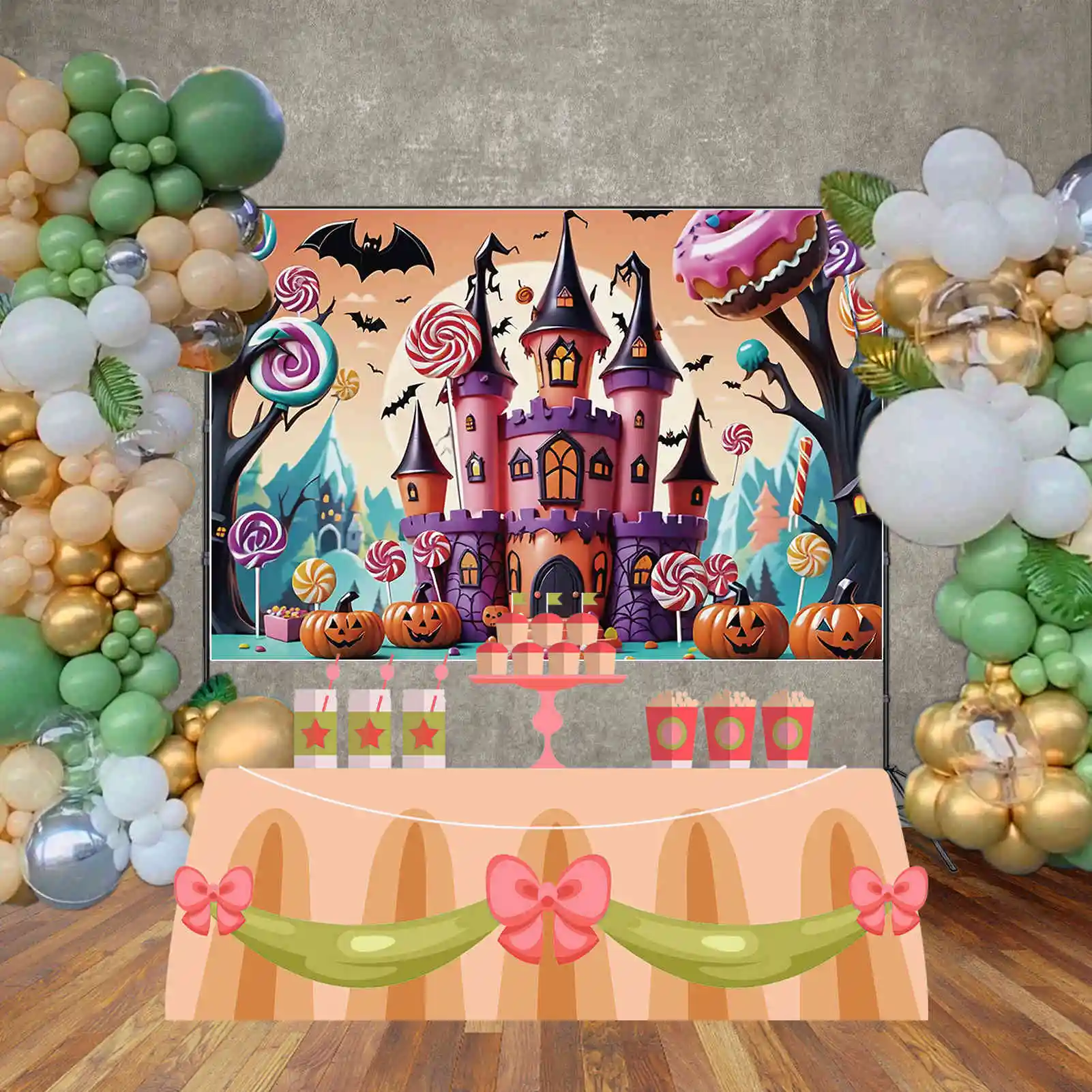 MOON.QG-Contexto de Halloween, Pumpkin Candy Castle Fundo, Estúdio de Fotografia, Festa Infantil, Decoração da Casa, Back Drop Props