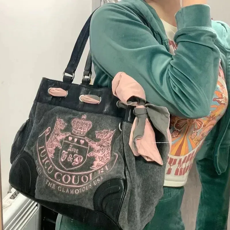 Sac fourre-tout grande capacité brodé style rétro chic Y2K 2026 pour femme, sac à bandoulière de shopping pour fille, sacs à main pour femme