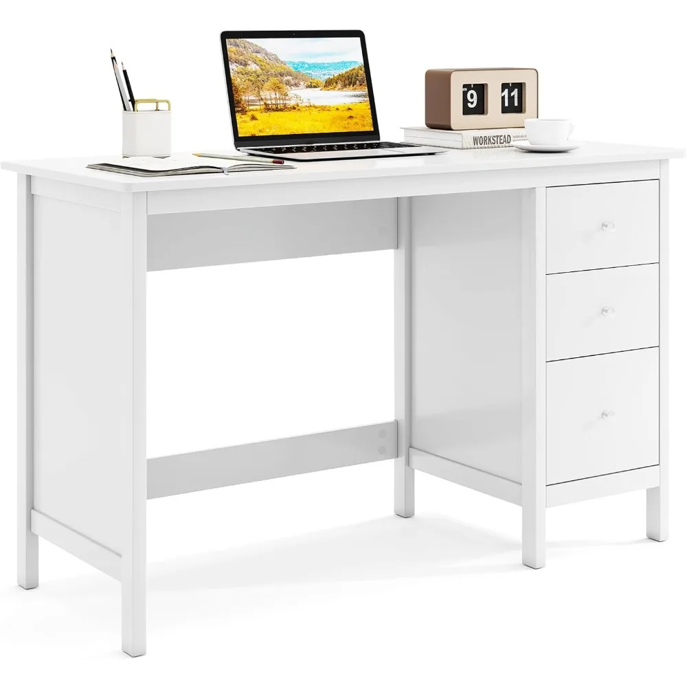 مكتب مكتب منزلي أبيض حديث مع أدراج تخزين وسطح عمل مائل #1