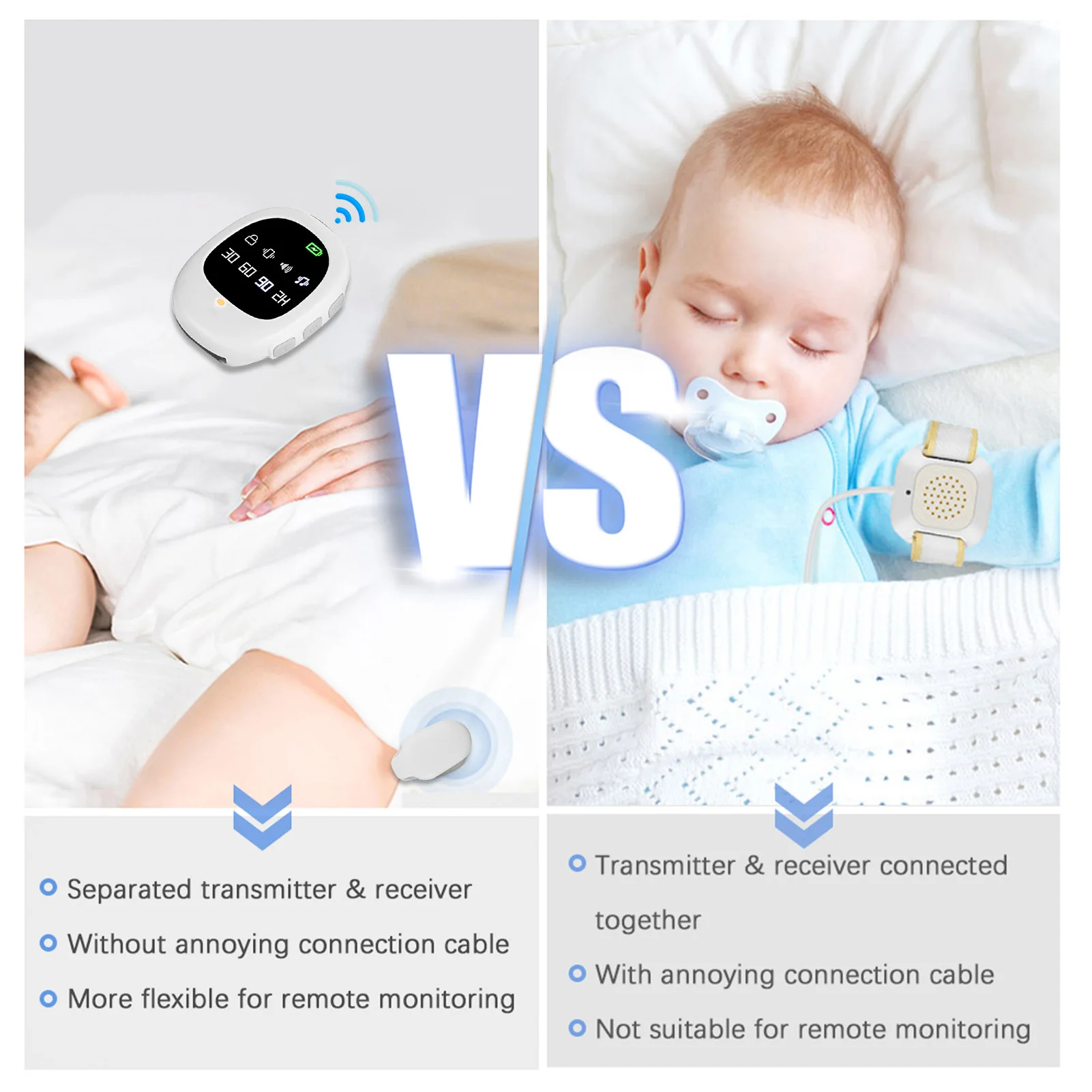 40M Wireless Bedwetting Alarm Adults Elder Potty Training Sensor Enuresis Bedwetting Alarm with Wristband for Kids Elder Care