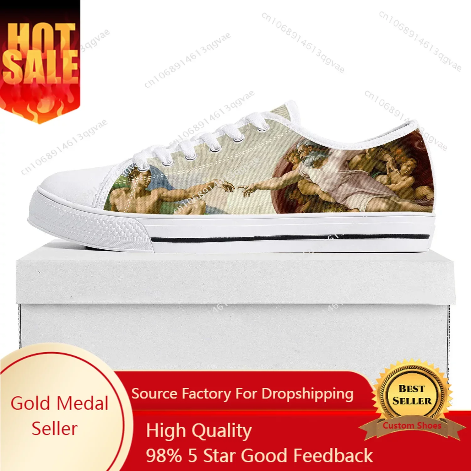 

The Creation of Adam Low Top Sneakers Womens Mens Teenager High Quality Sneaker Canvas Custom Made Shoes Customize Shoe White