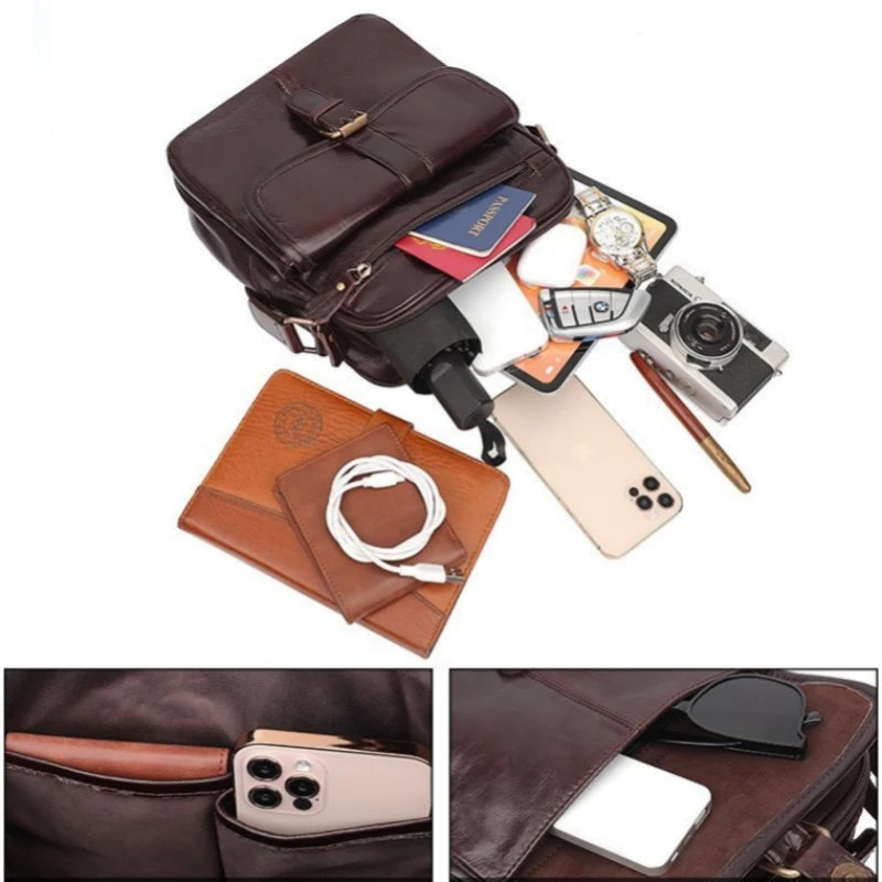 High Quality Men's Small Square Bag Soft Real Leather Student Shoulder Crossbody Bag Women Messenger Pack Phone Key Bag Bolso