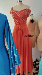 Oisslec Dress Elegant Vintage Sweet Orange Beads Chiffon Ruffle Customize Formal Occasion Prom Dress Evening Party Gowns