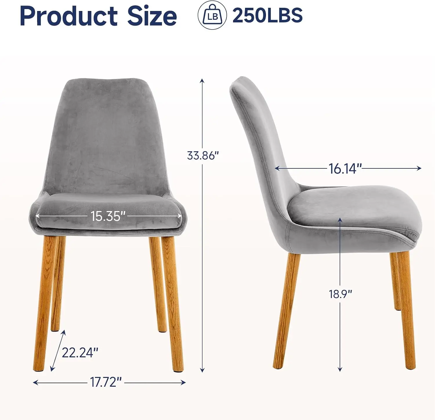 Dining Chairs Set of 2, Soft Fabric Upholstery Armless with Wood Legs Grey | Easy Assembly, Space-Saving & Versatile, Ideal for dining rooms, kitchens, cafés, home offices, Modern Minimalist Style