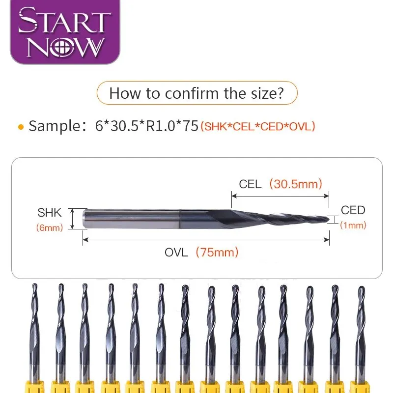 Fresa in carburo solido di tungsteno 4mm 6mm 8mm naso a sfera frese coniche frese frese CNC Taper legno metallo fresa