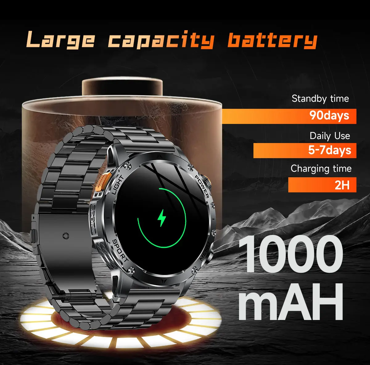 2026 New Military T-Rex 3 Ultra 1000mAh Battery Smart Watch 5ATM Waterproof Flashlight Heart Rate Sports Tracker Smartwatch Men