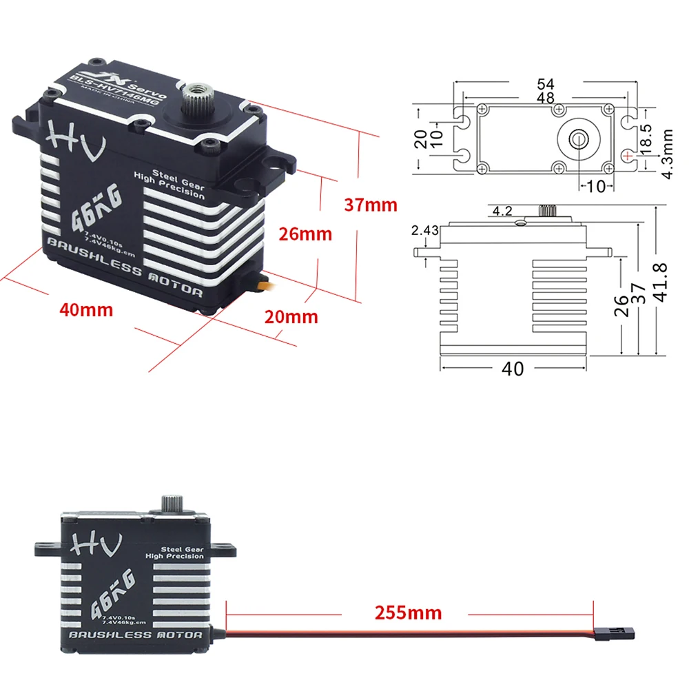 JX BLS-HV7146MG 방수 서보 46KG 브러시리스 표준 풀 CNC 디지털 스틸 기어 RC 자동차 트럭 크롤러 헬리콥터 로봇용