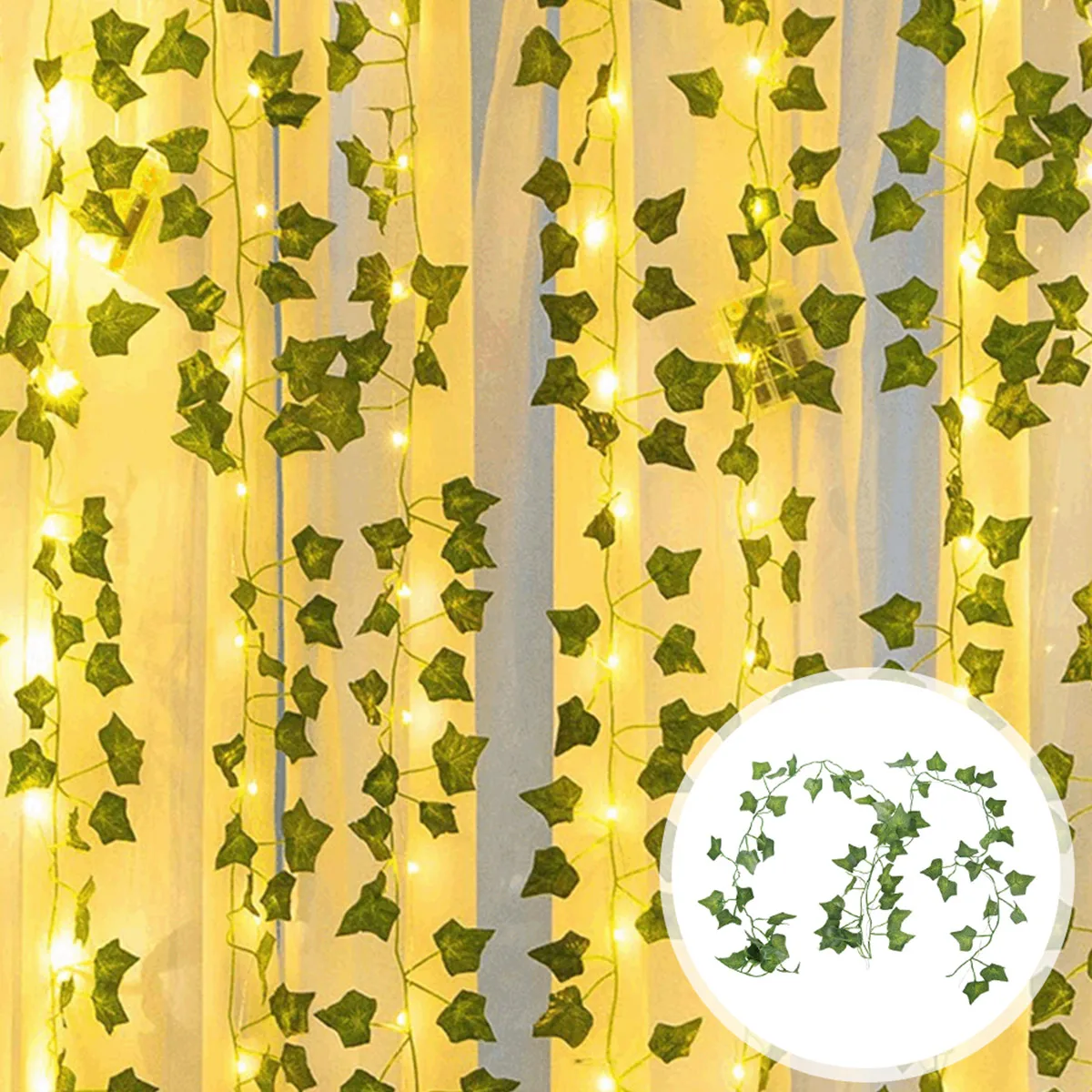 

2M Artificial Maple Leaf Vine Hanging Green Leaves Vine with 20LED String Light Plastic Maple Leaves Vine Fake Plant for Wall