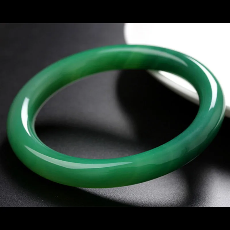 Real Jade Bangle Natural Handmade Bracelets Floating Flower Emerald Ladies