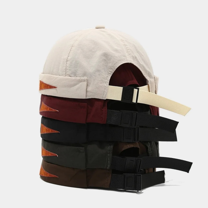 Unisex MSCCLUB Patch Docker Cap Retro No Brim Melon Hat Casual Streetwear Adjustable Nylon Cap