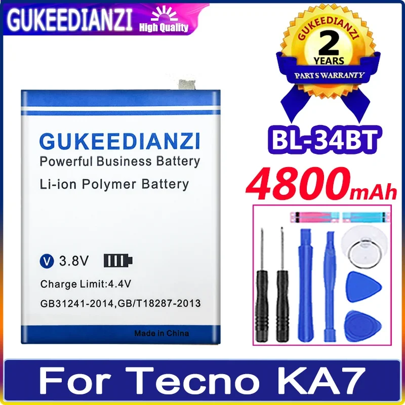 

GUKEEDIANZI Battery BL-34BT 4800mAh For Tecno KA7 Spark 2 Spark2 Mobile Phone Bateria