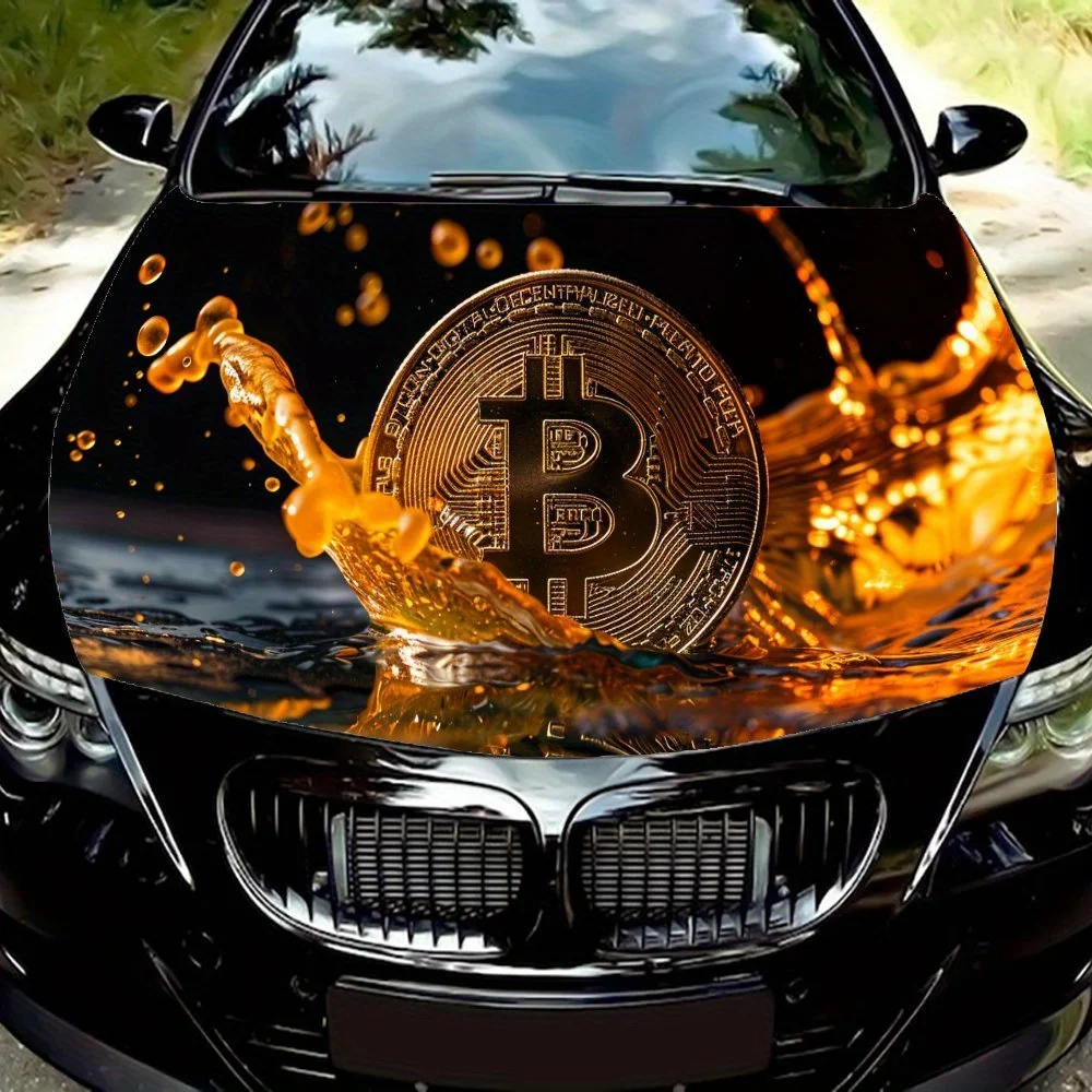 

Blazing Gold - glow Bitcoin Print Car hood stickers, waterproof self-adhesive car vinyl stickers, car decoration protection stic