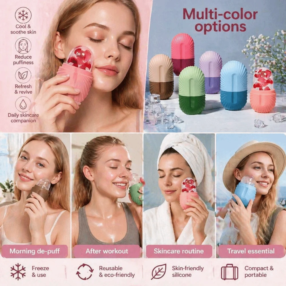Silicone Ice Cube Face Roller Cooling De-Puffing Facial Silicone Ice Mold Skincare Tool Shrink Pores Face Massage Roller