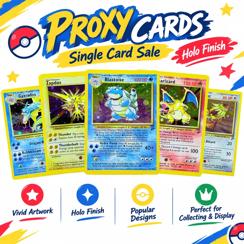PKM Classic Base Set 2 (B2) Rare Holo Proxy Cards Charizard Gyarados Blastoise Mewtwo Poliwrath Single Foil TCG Game Cards Toys